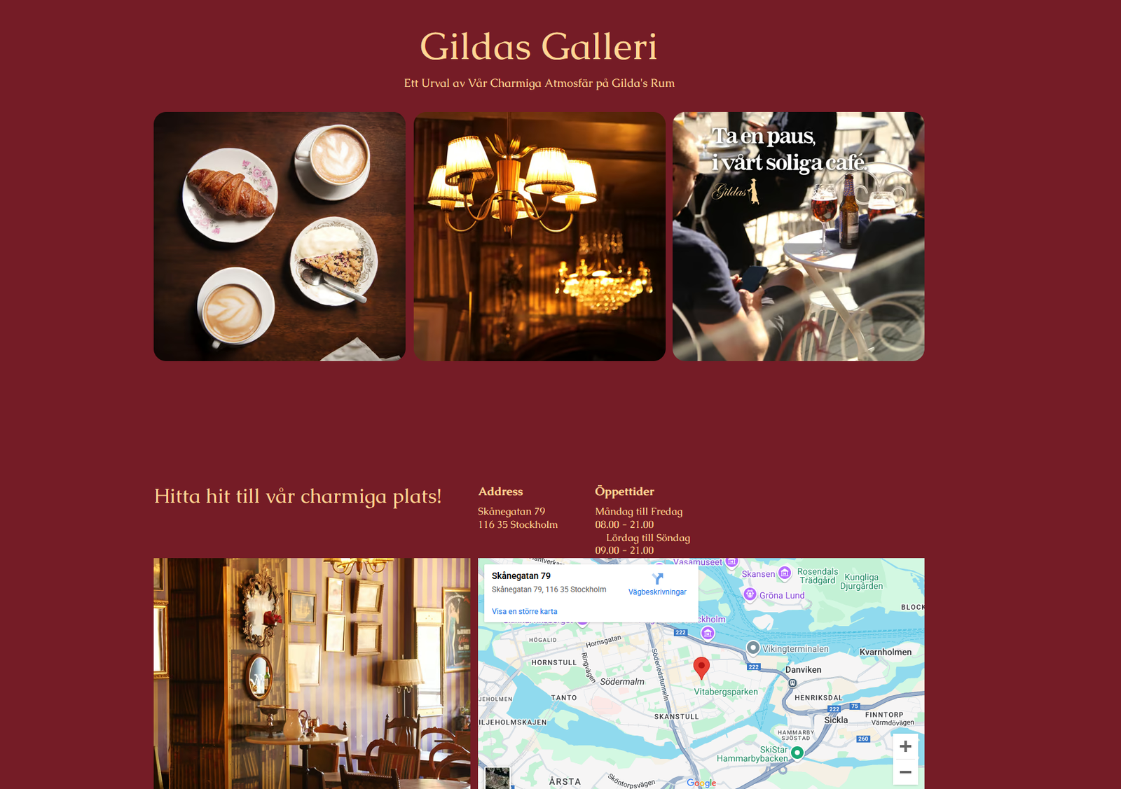 Gildas Rum café interior featuring cozy decor, warm lighting, and inviting atmosphere with wooden furniture and wall art, reflecting the French boudoir style.