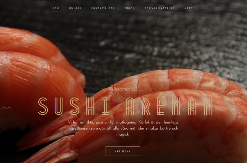 Sushi Arenan logo with fresh sushi on a dark background, showcasing culinary passion and inviting customers to explore the menu.